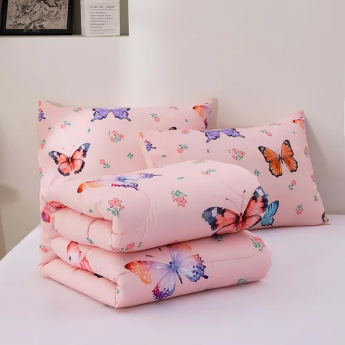 Vista 8 de Btargot Juego de edredón de 3 piezas con diseño de mariposas para niños, juego de cama con estampado de flores coloridas para mujeres y niñas