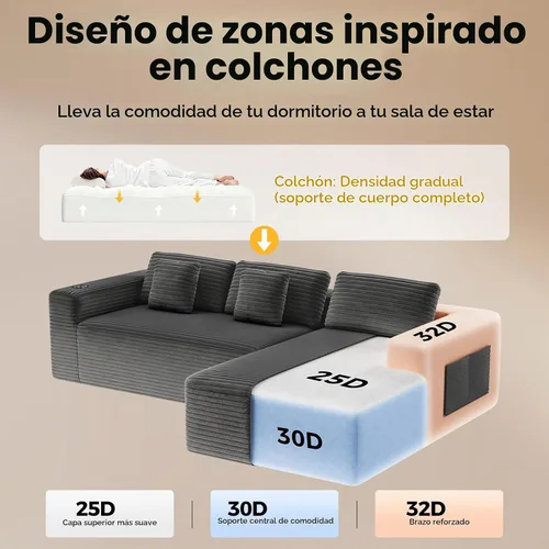 Vista 5 de CAMMOO Sofá seccional deshuesado en forma de L de 108 pulgadas, sofá nube Gris