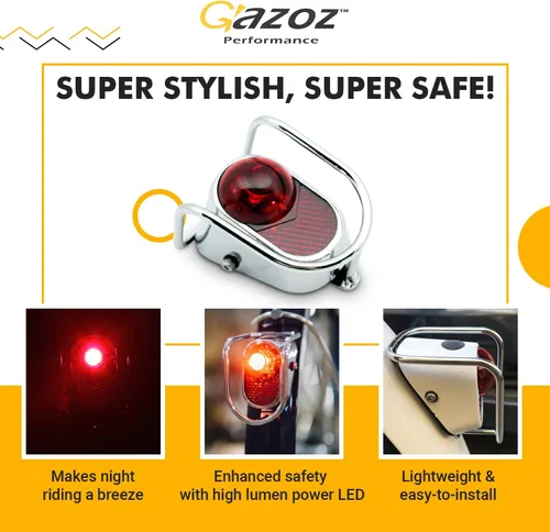 Vista 5 de Accesorios para bicicleta - Luces traseras LED traseras - Chrome Old School Vintage Classic Tour W/Baterías (LM-002)