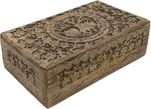 Vista 13 de DharmaObjects Caja de almacenamiento de madera tallada a mano (6 x 4 pulgadas, verde)