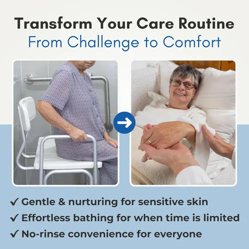 Vista 8 de Nurture XL Toallitas de baño sin enjuague para adultos con aloe Limpieza sin agua para pieles sensibles Toallitas húmedas desechables