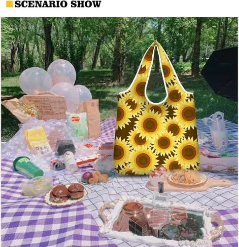 Vista 2 de WELLFLYHOM Bolsas de comestibles reutilizables con asa larga, diseño lindo, lavable y reutilizable