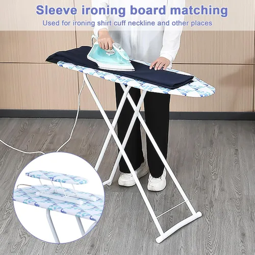 Vista 2 de Tabla de planchar, mesa de hierro independiente de tamaño completo con soporte para hierro, tabla de planchar plegable compacta, altura ajustable