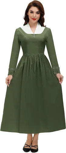 Vista 4 de SCARLET DARKNESS - Vestido colonial para mujer, disfraz sencillo de pionera de la pradera