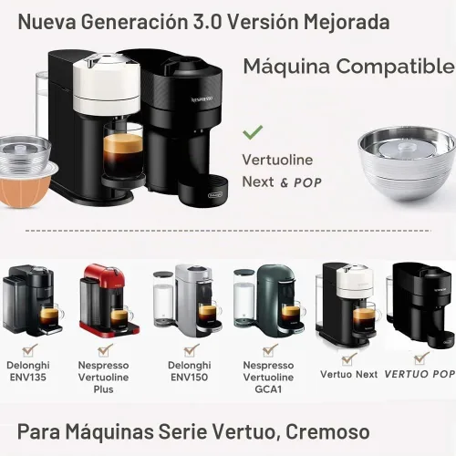 Vista 2 de Sesama Cápsula de café de acero inoxidable compatible con VERTUO NEXT y POP New Model & VertuoPlus y Delonghi ENV135S - Soporte para cápsulas