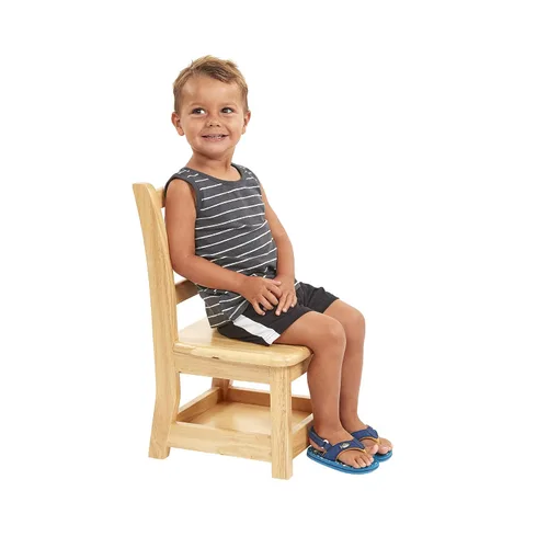 Vista 10 de ECR4Kids Silla de escalera de tres peldaños con almacenamiento, altura del asiento de 10 pulgadas, asiento de aula, natural, paquete de 2
