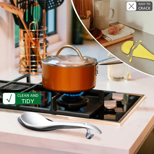 Vista 5 de Soporte de cuchara de acero inoxidable para encimera de cocina, utensilios de cocina, soporte para cucharón para estufa, resistente a la corrosión