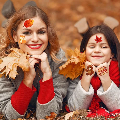 Vista 3 de 240 tatuajes temporales de otoño para niños, Acción de Gracias, impermeables, tatuajes de seguridad, la mejor opción para rellenar bolsas
