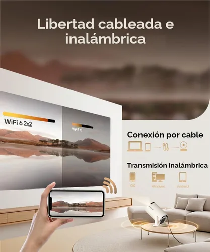 Vista 6 de Mini proyector con WiFi y Bluetooth, soporte portátil 4K, Android 14/Auto Keystone, pequeño proyector inteligente HY300Pro para dormitorio, película