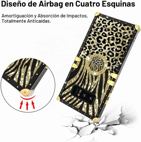 Vista 6 de Funda para teléfono Samsung Galaxy Note 8 con soporte de anillo para niñas y mujeres, retro, elegante, de lujo, con estampado de leopardo, guepardo