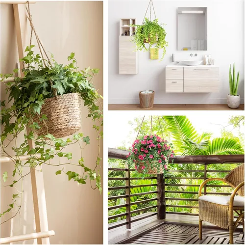 Vista 6 de Maceta colgante de yute tejido de calibre pequeño de 8 pulgadas, cesta para plantas de pastos marinos, soporte decorativo para plantas, ideal
