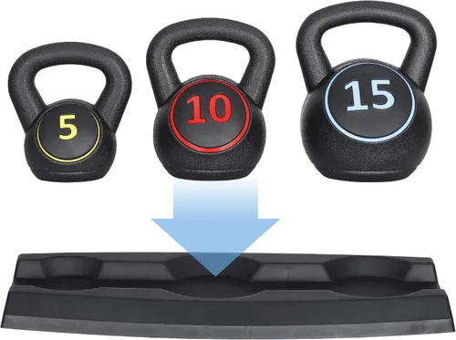 Vista 6 de Nouva Juego de pesas rusas con estante de almacenamiento, pesas rusas de entrenamiento de fuerza, pesas rusas de agarre ancho, juego de pesas
