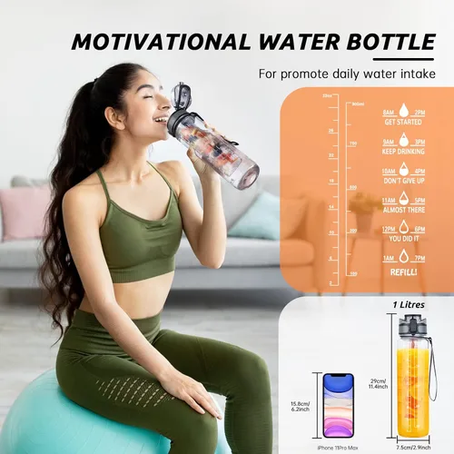 Vista 5 de UTEBIT Botella de agua con infusor de frutas de 32 onzas, botella de agua deportiva aislada con pajilla, 1 litro, sin BPA, a prueba de fugas, jarra