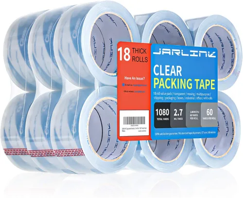 Vista 13 de JARLINK 12 rollos de cinta de embalaje ultra transparente 2.7mil Thick and 1.88" Wide. 60 Yards per Roll, 720 Total Yards. Heavy Duty Packaging