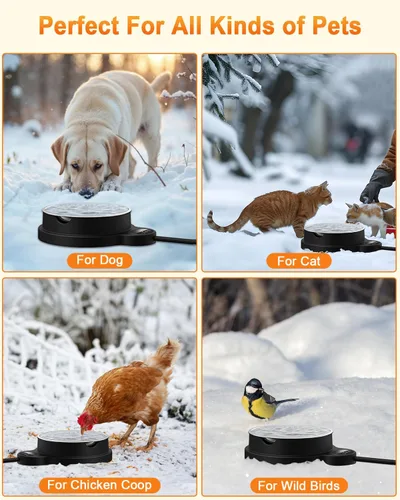 Vista 6 de Tazón de agua caliente para perros y gatos, 3 ajustes de temperatura y temporizador de 12H, tazón para mascotas con calefacción para exteriores