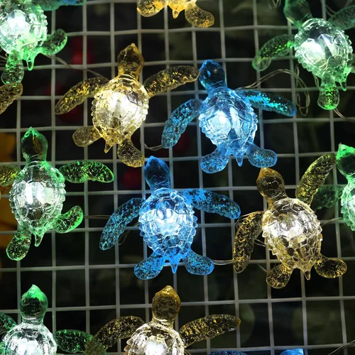 Vista 2 de Guirnalda de luces de tortuga marina de 10 pies, 30 LED, guirnalda de luces de tortuga USB o funciona con pilas con control remoto, luces