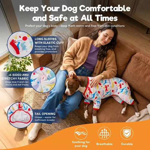 Vista 5 de LovinPet Pijama gigante para perros grandes, camisa de recuperación quirúrgica para perros grandes, pijamas para mascotas para perros, para dejar