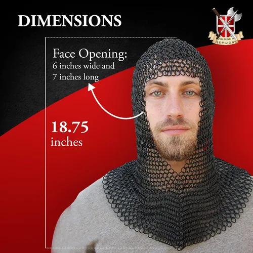 Vista 17 de Armory Replicas Medieval Chainmail Coif Armor, Mild Steel, 18.75 Inches Silver