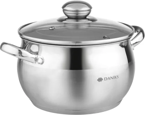Vista 12 de Daniks Olla clásica de acero inoxidable de 2 cuartos de galón con tapa de vidrio, parte inferior de tres capas para calefacción uniforme, compatible