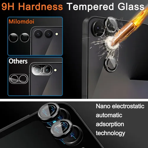 Vista 5 de Milomdoi 9 en 1 protector de pantalla para Samsung Galaxy Z Flip 7, 3 películas flexibles interiores + 3 vidrio templado frontal + 3 protectores