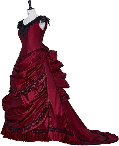 Vista 4 de Vestido de novia gótico victoriano para mujer, vestido largo renacentista vintage, vestido de baile steampunk, vestido de noche