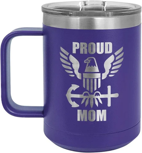 Vista 14 de PROUD NAVY MOM BLACK Taza de café de 15 oz con tapa deslizante Taza de café de viaje aislada Ideas de regalos del día de la madre de hijo o hija
