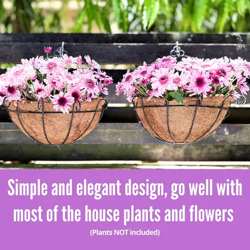 Vista 4 de Shoplala Maceta colgante de pared para exteriores (paquete de 2, 10 pulgadas), cesta colgante de flores de metal negro para plantas, macetas