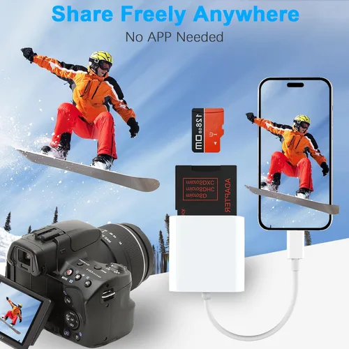 Vista 3 de Lector de tarjetas SD USB C para iPhone, lector de tarjetas de memoria USB-C USB C a SD, adaptador de cámara de juego Trail para 15/iPad/MacBook