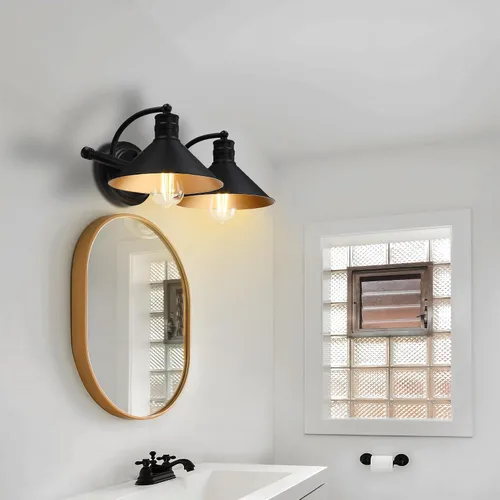 Vista 5 de 2 Light Bathroom Vanity Light Over Mirror - Black and Gold Farmhouse Wall Light for Bathroom Vanity Powder Room, Rustic Gooseneck Barn Style 2 Bulb