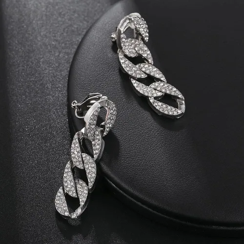 Vista 5 de Aretes de clip para mujer, aretes de cadena con clip para niñas