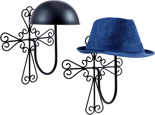 Vista 9 de MyGift 2 soportes para sombreros, soporte para sombreros de vaquero, montado en la pared, organizador de gorra de béisbol, colgador de casco de Negro