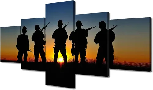 Vista 22 de Arte de pared para sala de estar, imágenes de la bandera estadounidense, impresión en lienzo, arte de pared militar de Estados Unidos de la Segunda