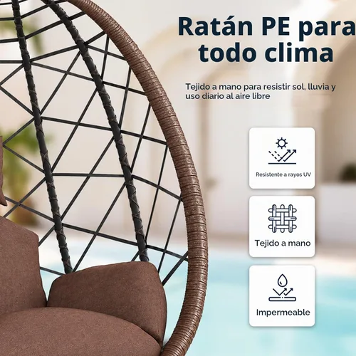 Vista 7 de SWITTE Silla colgante con soporte para exteriores, columpio de mimbre para Marrón
