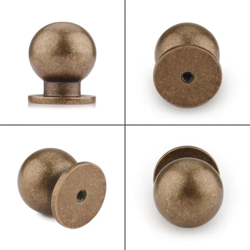 Vista 3 de Haliwu Paquete de 5 pomos de bronce antiguo para gabinetes de cocina, tiradores redondos para cajones para baño, cocina, dormitorio
