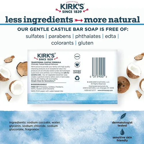 Vista 5 de Kirk's Castilla: Jabón en barra de Coco Castilla, Original 4 oz (paquete de 2)