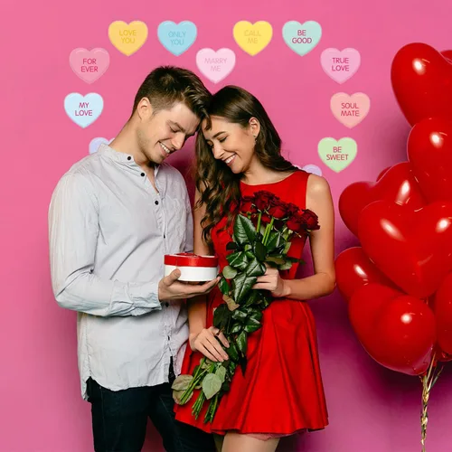 Vista 5 de 48 calcomanías de pared de color caramelo de corazón de conversación del día de San Valentín, calcomanías en forma de corazón, suministros