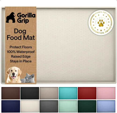 Vista 18 de GORILLA GRIP Alfombrilla para mascotas 100% impermeable con bordes elevados de silicona sin BPA, alfombrillas para comida de gatos y perros que Menta