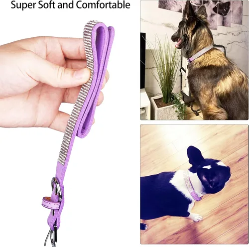 Vista 4 de Collar de perro con diamantes de imitación, de terciopelo suave, de cuero para gato, lindo collar de lujo con tachuelas de diamante, collar