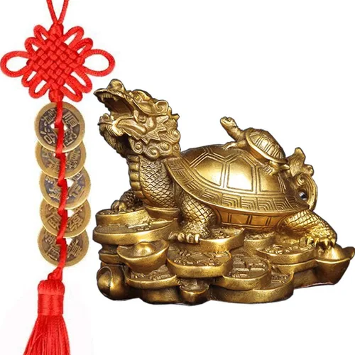 Vista 10 de Rana de dinero Feng Shui de latón de tres patas, riqueza tradicional, estatua de sapo de dinero con juego de 5 monedas de buena suerte, monedas