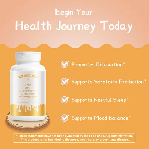 Vista 2 de Ashwagandha Suplementos con GABA Suplemento L-triptófano Cápsulas 5-HTP L-teanina - 120