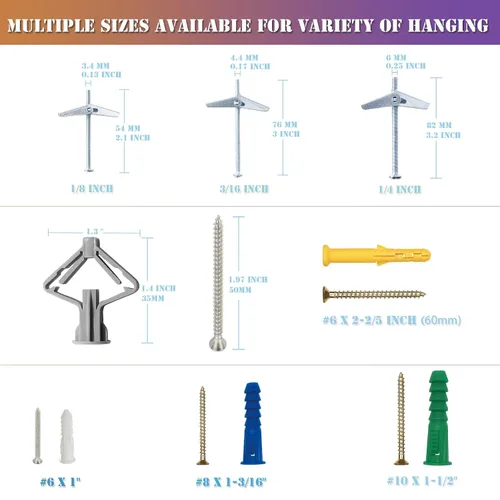 Vista 6 de ZTF Kit de anclajes y tornillos para paneles de yeso resistente, pernos de palanca de pared hueca de mariposa combinación de tornillos y anclajes