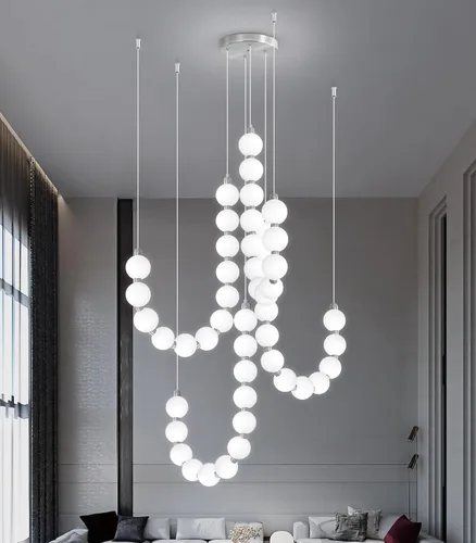 Vista 11 de Candelabros modernos LED regulables, bolas de acrílico, iluminación colgante de techo para sala de estar, comedor, dormitorio, luces colgantes