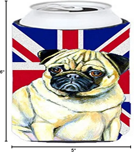Vista 2 de Caroline's Treasures LH9494TBC Pug con bandera inglesa Union Jack británica para niño alto, funda para enfriar, lavable a máquina, funda aislante