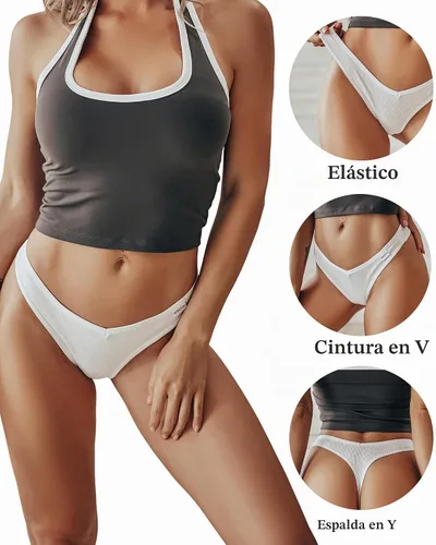 Vista 5 de FINETOO Paquete de 7 tangas para mujer, de algodón, transpirables, de tiro bajo, bragas hipster, sexy, S-XL