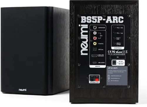Vista 2 de NEUMITECH NEUMI BS5P-ARC Altavoces de estantería con alimentación de 75 vatios, Bluetooth, HDMI, USB, Óptico, Coaxial, Control remoto, Woofer de 5
