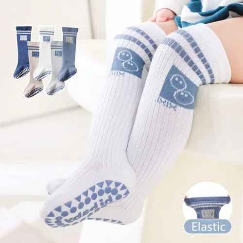 Vista 6 de Calcetines antideslizantes hasta la rodilla para bebé y niño, calcetines de tubo con agarres antideslizantes para bebés