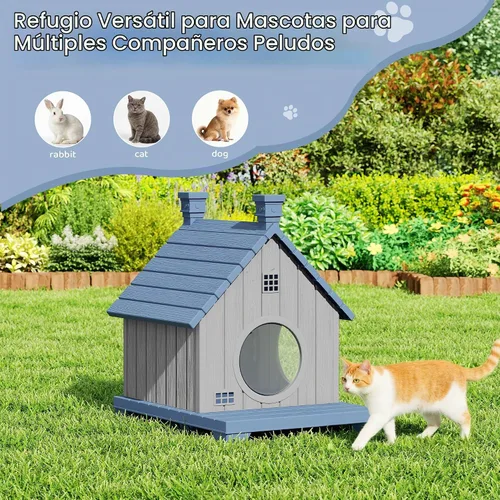 Vista 2 de Casa para gatos al aire libre, resistente a la intemperie, casas de resina duradera para gatos interiores y exteriores, refugio para gatos al aire