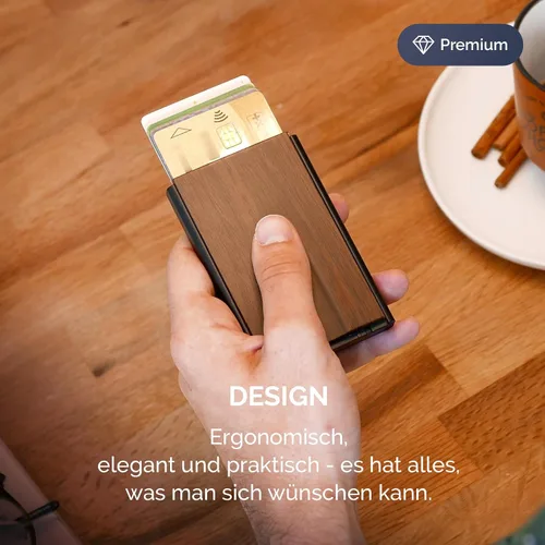 Vista 51 de ÖGON -DESIGNS- Tarjetero automático de aluminio, protección RFID contra fraude y desmagnetización, cartera delgada y minimalista para hombres