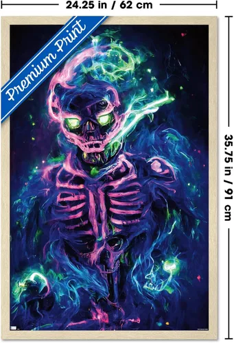 Vista 3 de Trends International Wumples - Póster de pared de esqueleto neón, 34 pulgadas de largo x 22.4 pulgadas, versión enmarcada rubia