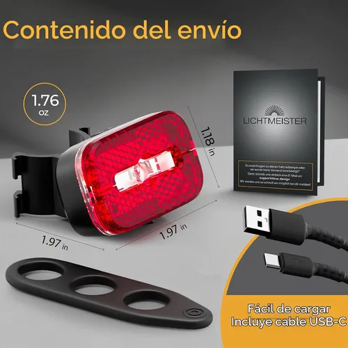 Vista 5 de LICHTMEISTER® Bike Tail Light with Reflector and Intelligent Brake Light Function – Rear Bike Light LED – Bicycle Tail Light